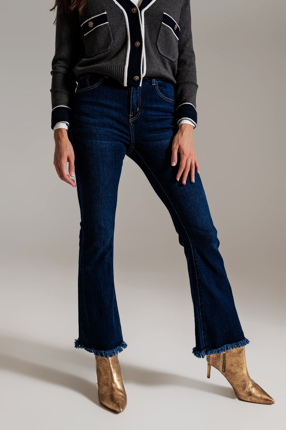Calças de ganga skinny flare azul escuro