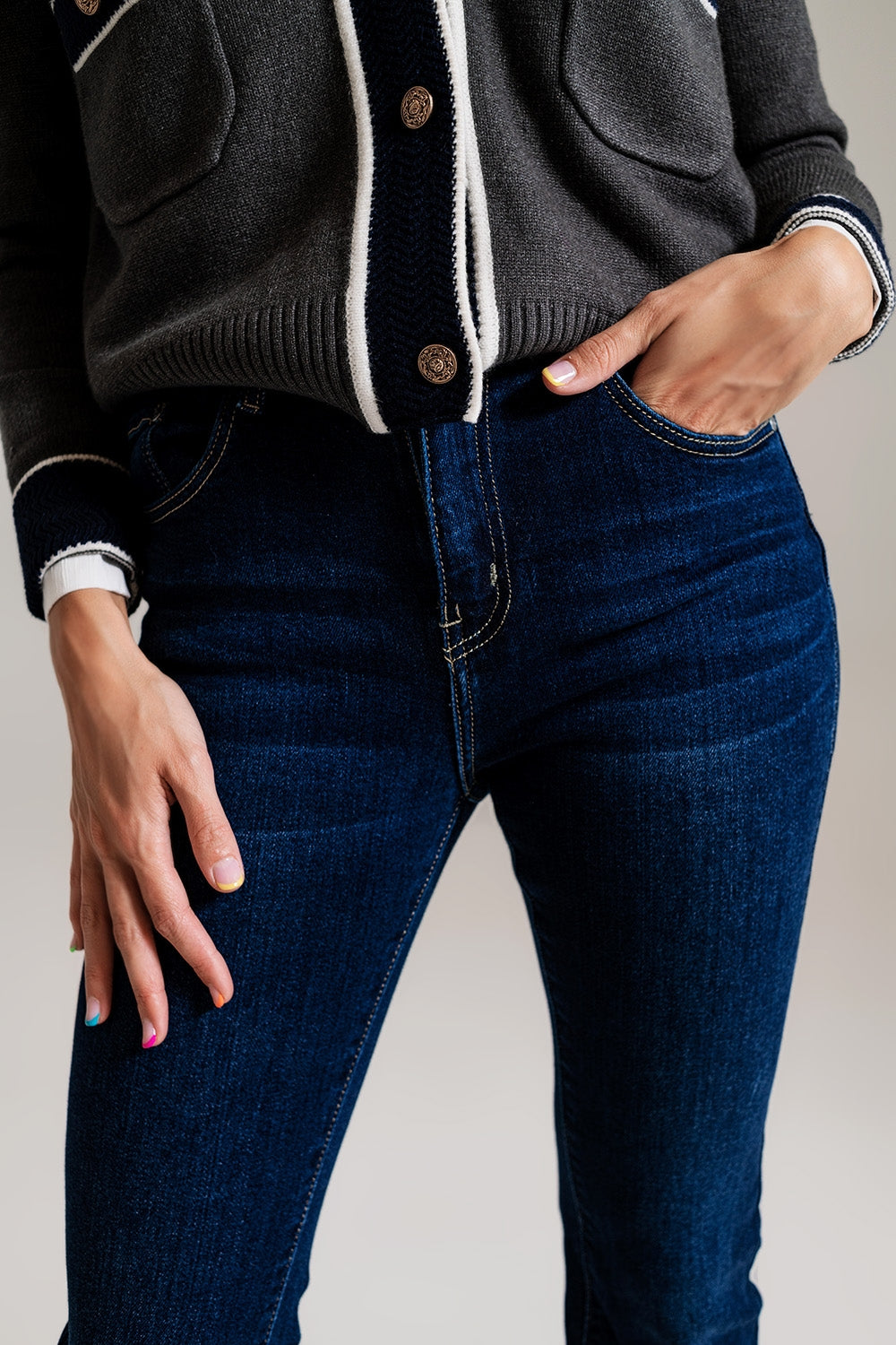 Calças de ganga skinny flare azul escuro