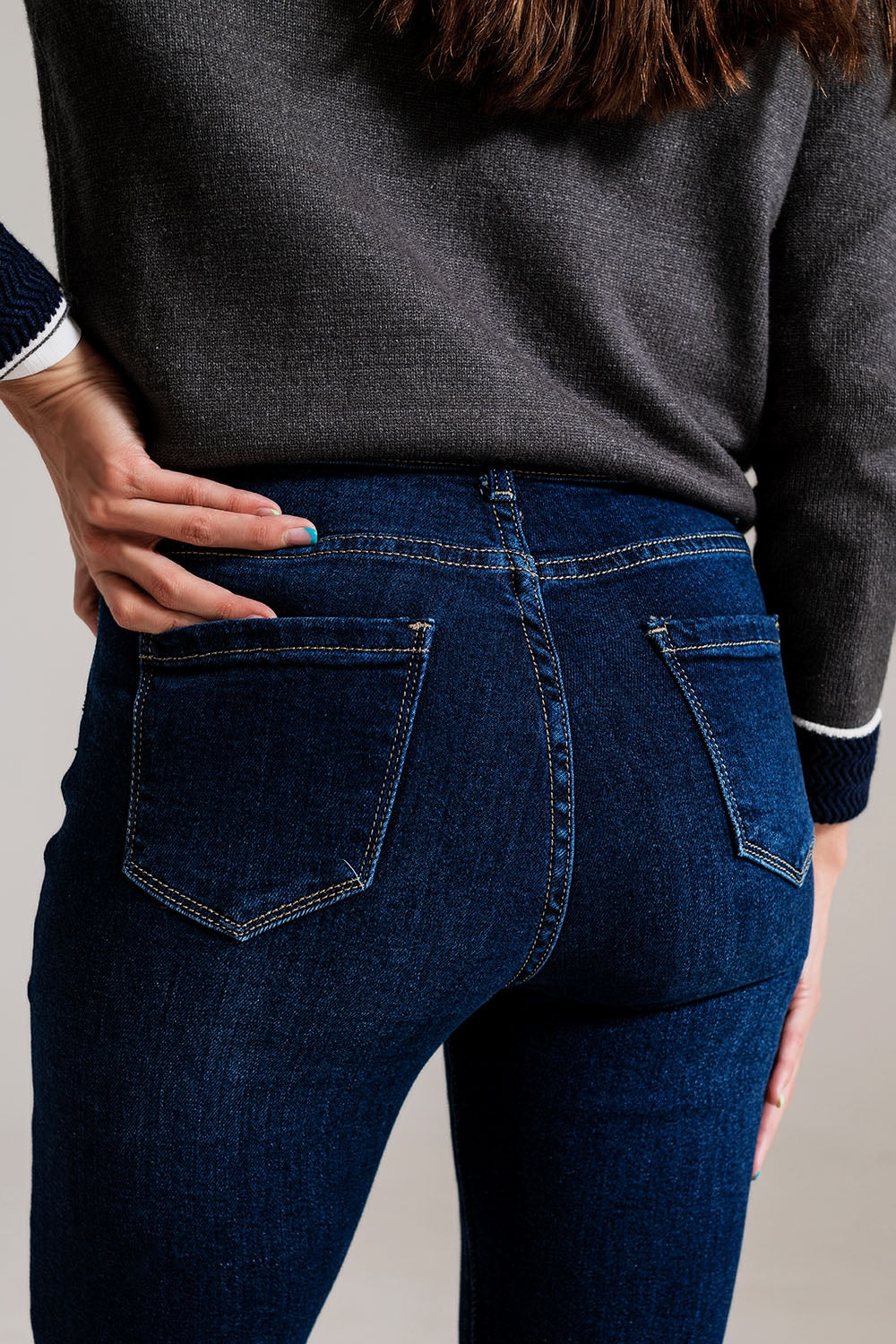 Calças de ganga skinny flare azul escuro