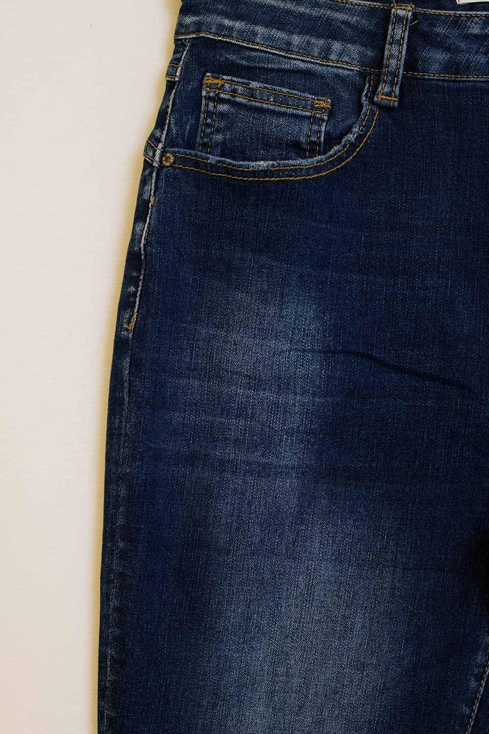 Calças de ganga Super Skinny lavagem escura em ganga elástica