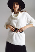 Camisola larga com decote bardot em branco