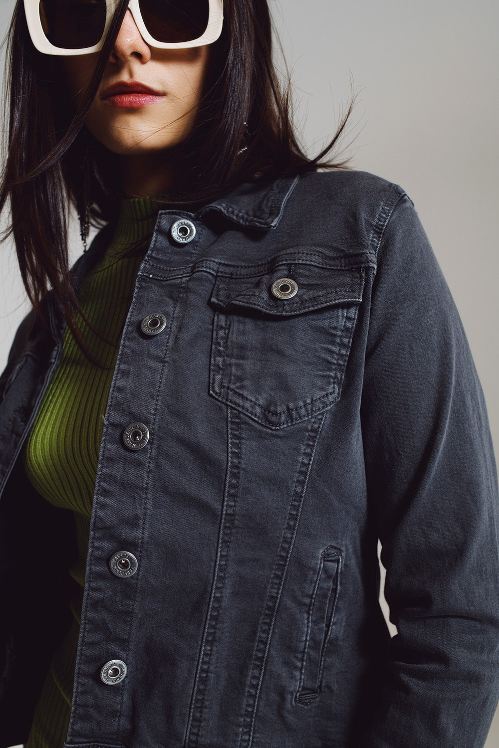 Jaqueta denim Tailored em cinza pedra