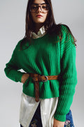 Camisa de malha tricotada descontraída em verde brilhante