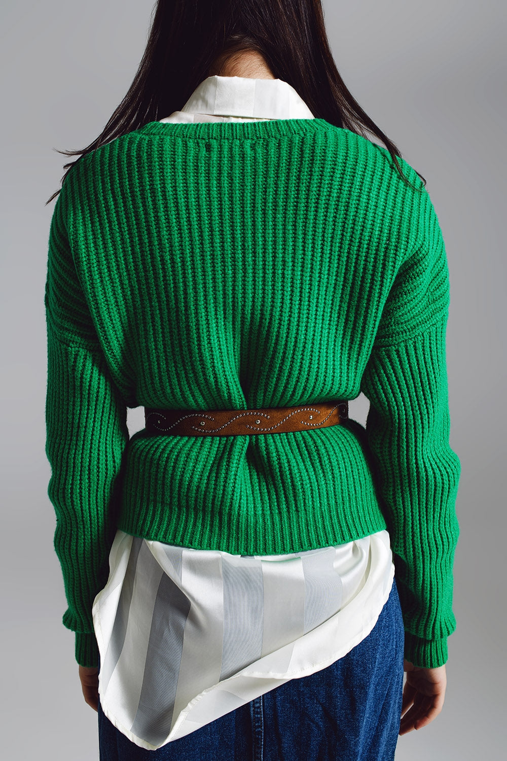 Camisa de malha tricotada descontraída em verde brilhante
