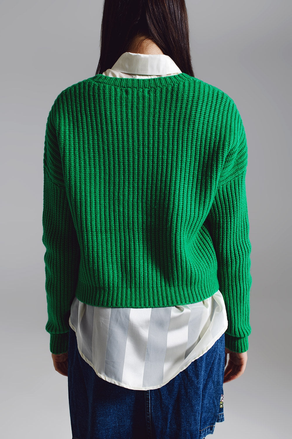 Camisa de malha tricotada descontraída em verde brilhante