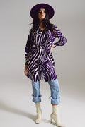 Vestido curto Midi com estampa de zebra em branco e roxo