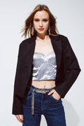 Blazer Vichy em tamanho grande cortado e detalhes metálicos em preto