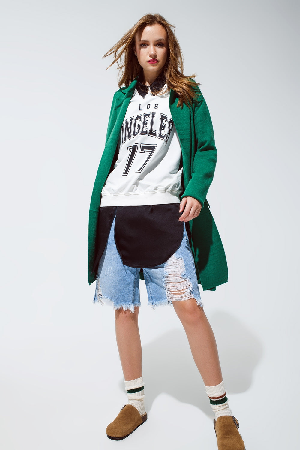 Cardigã maxi com gola oversized em verde