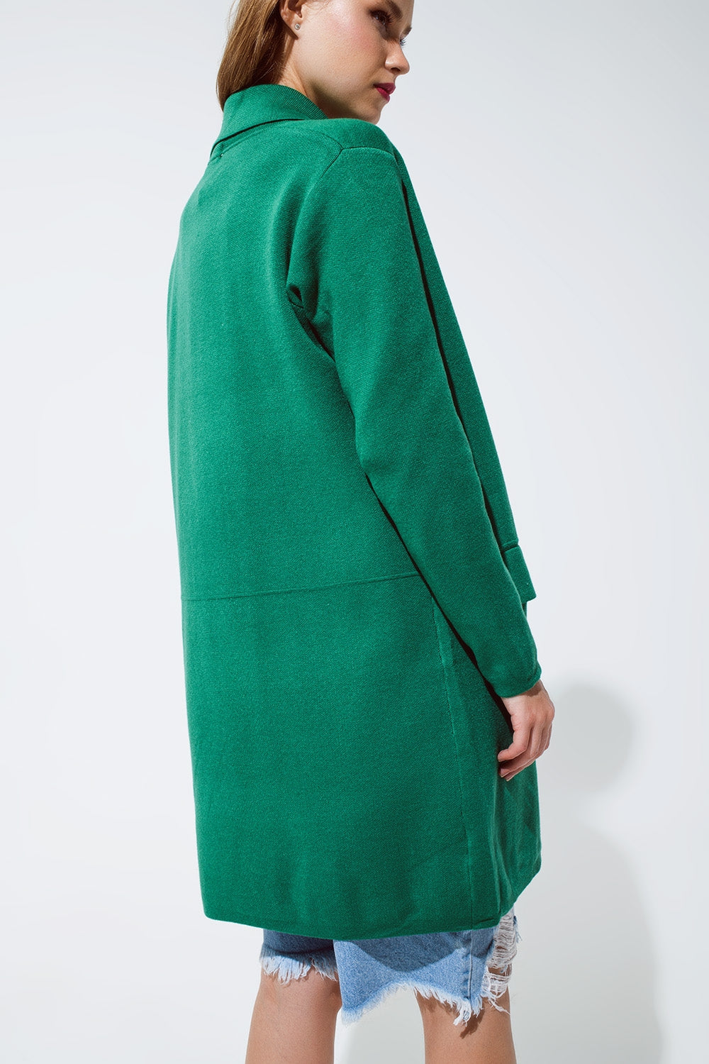 Cardigã maxi com gola oversized em verde