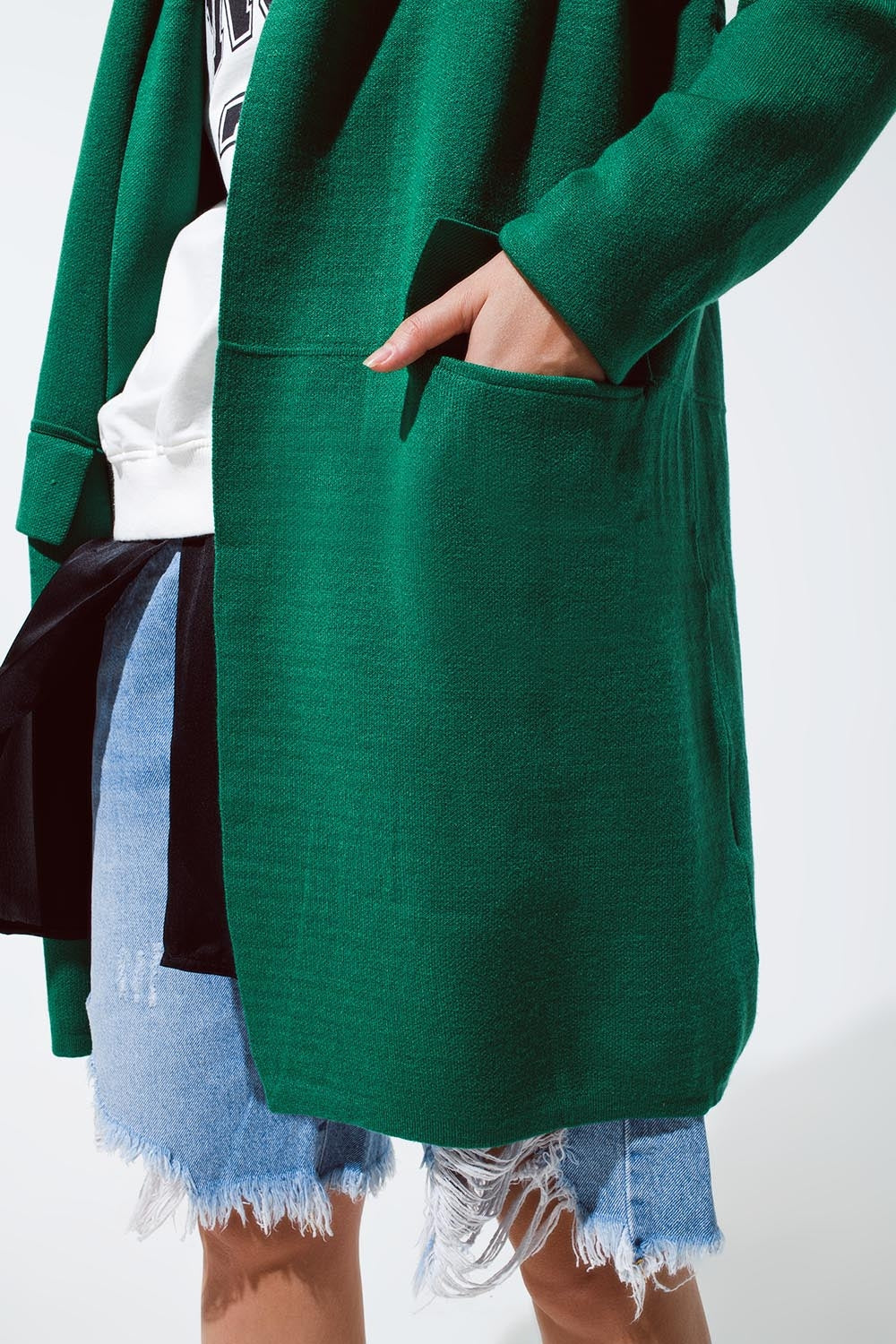 Cardigã maxi com gola oversized em verde