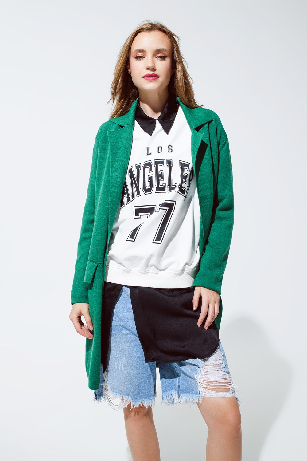 Cardigã maxi com gola oversized em verde