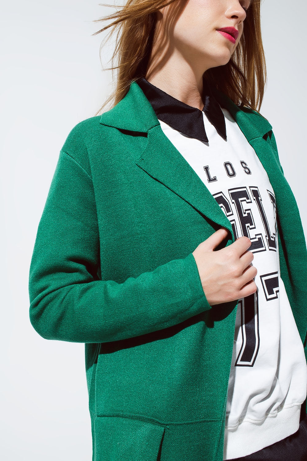 Cardigã maxi com gola oversized em verde
