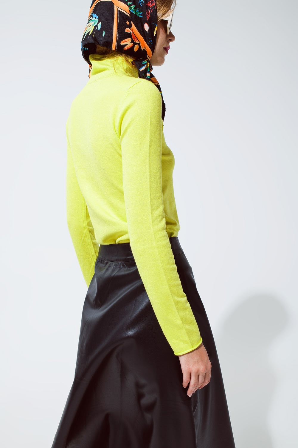 Camisola de malha fina verde-limão básica