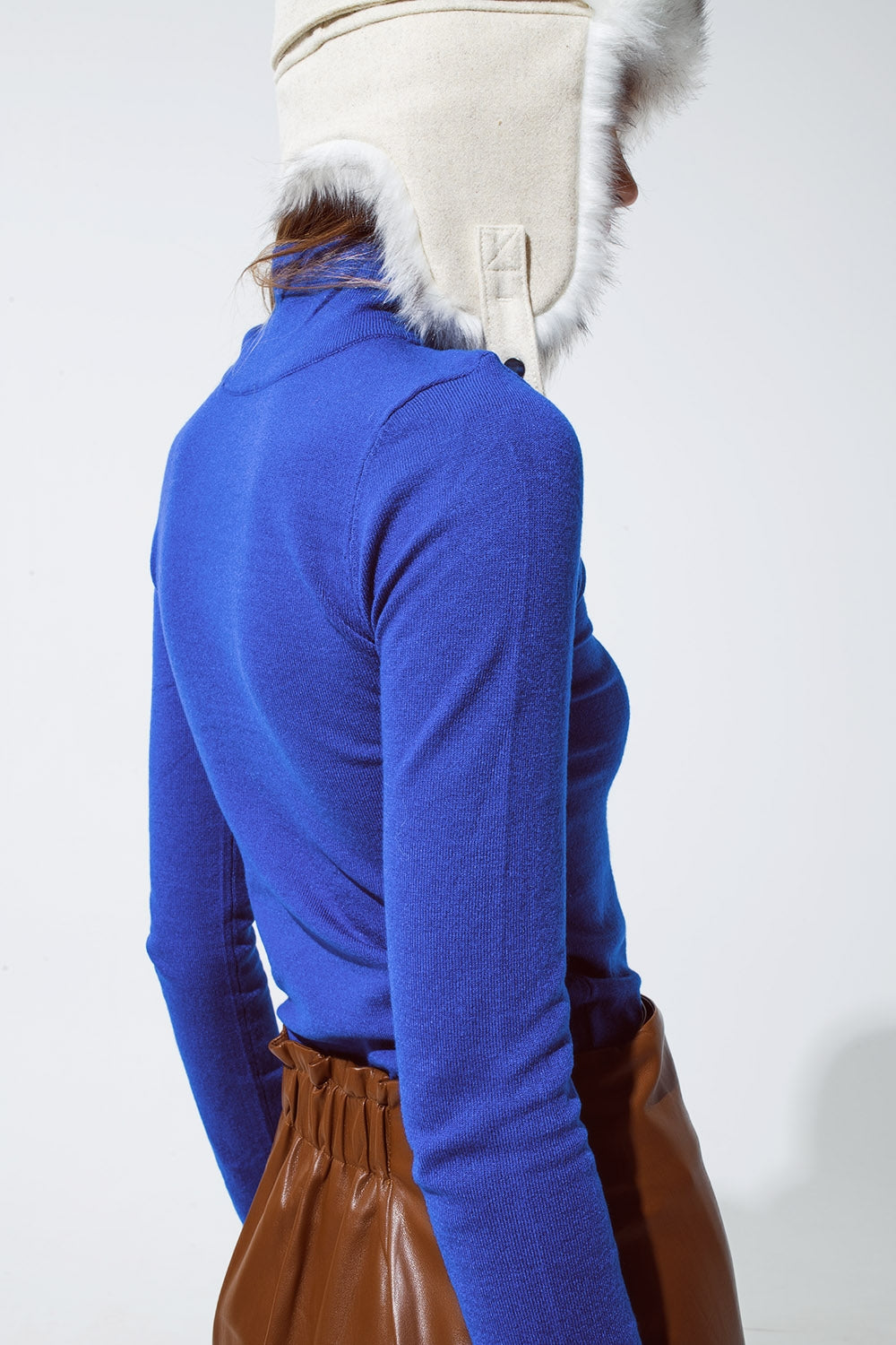 Camisola bodycon azul básica de malha fina