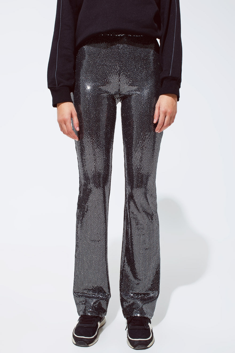 Leggings de tecido metálico em prateado