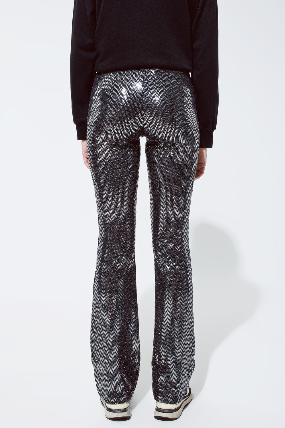 Leggings de tecido metálico em prateado