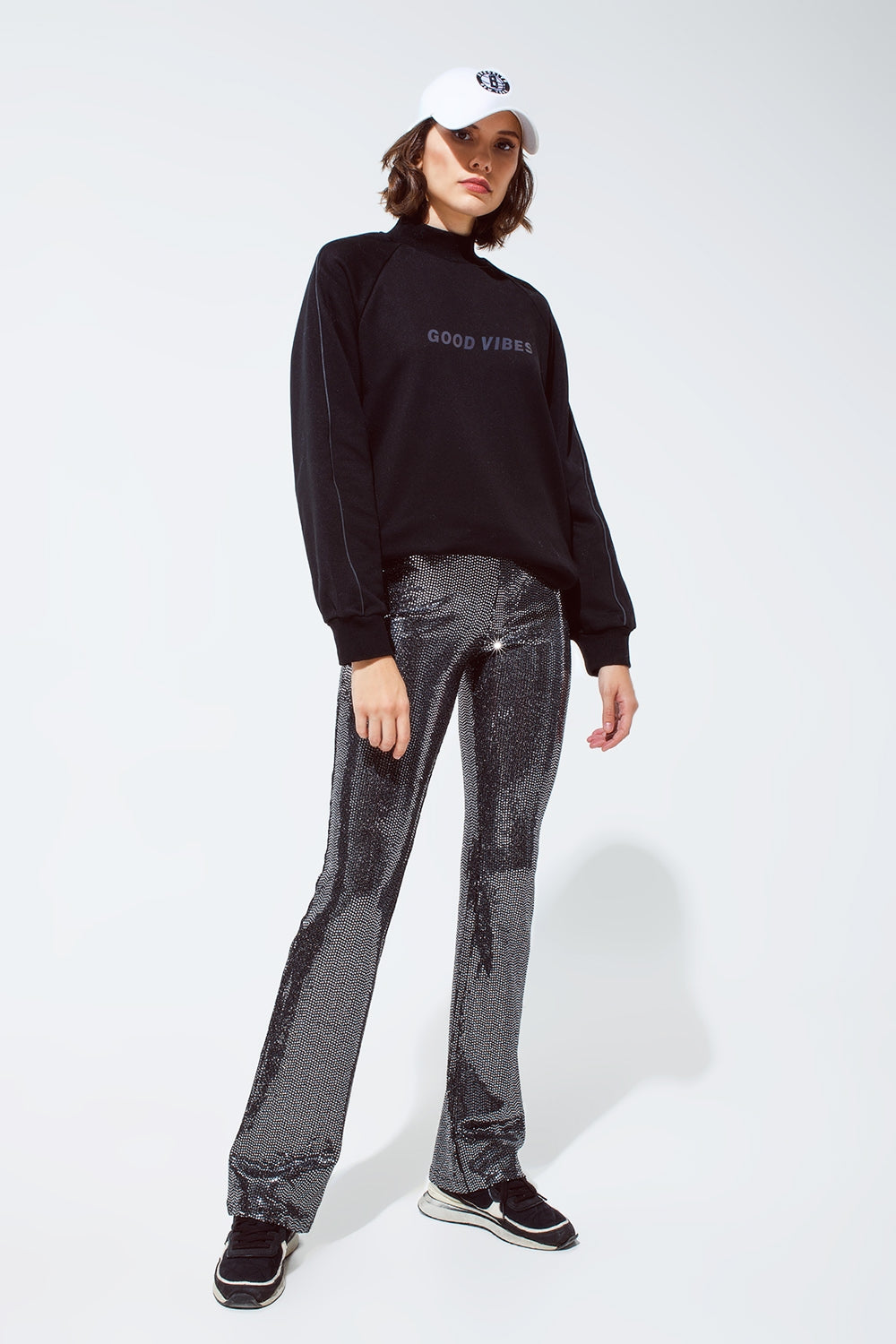 Leggings de tecido metálico em prateado