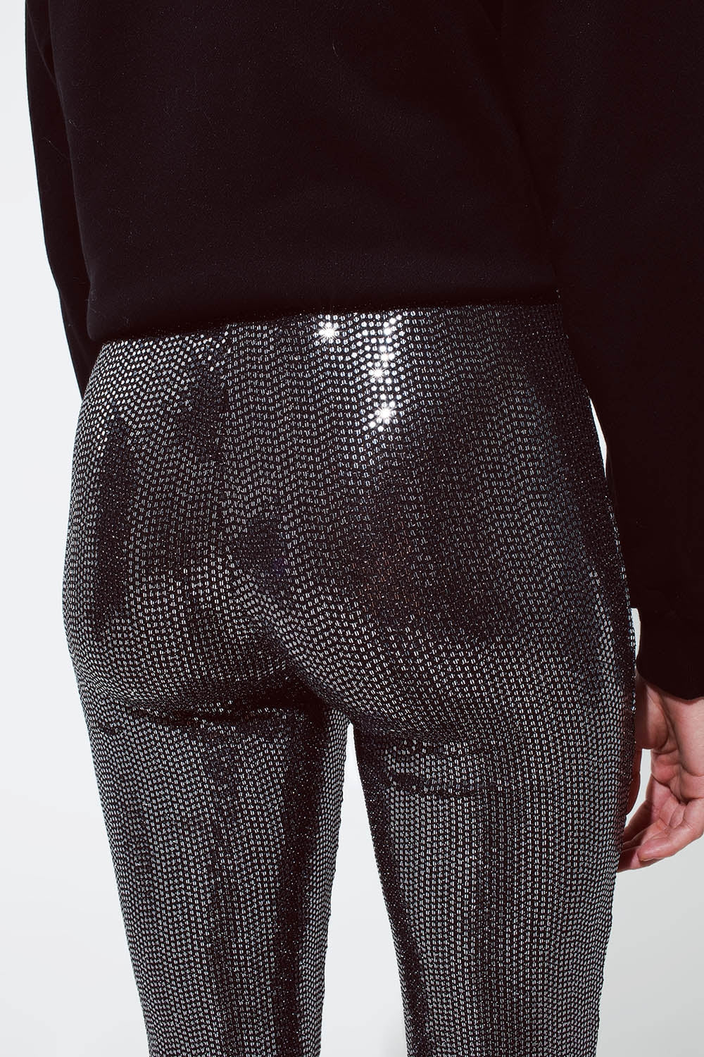 Leggings de tecido metálico em prateado