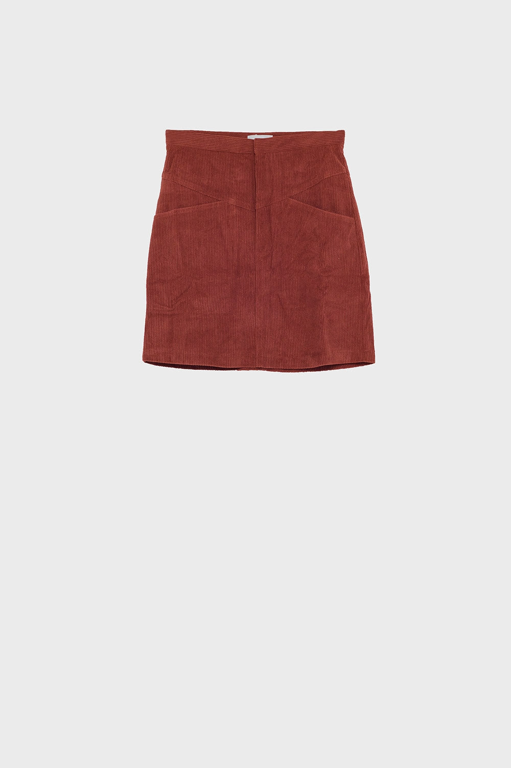 saia mini de veludo cotelê laranja com bolsos