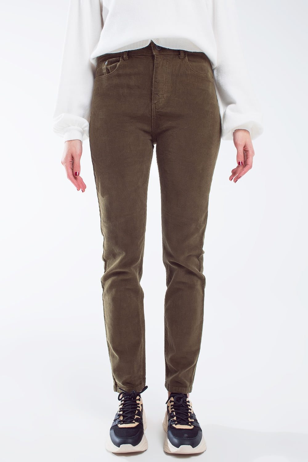 Calças skinny de cordão em verde azeitona