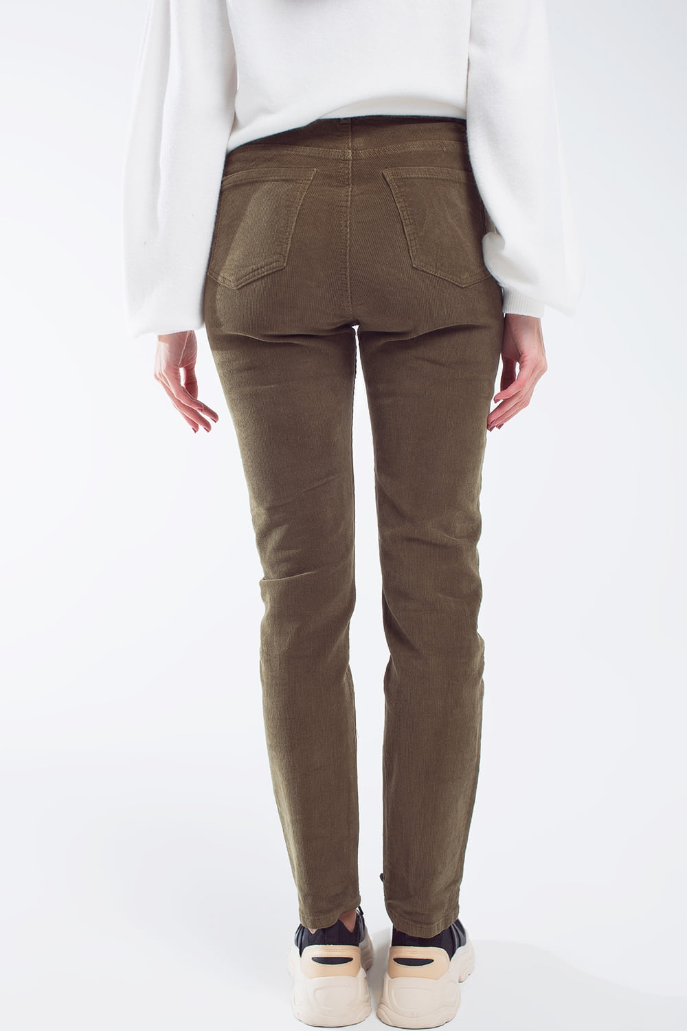 Calças skinny de cordão em verde azeitona