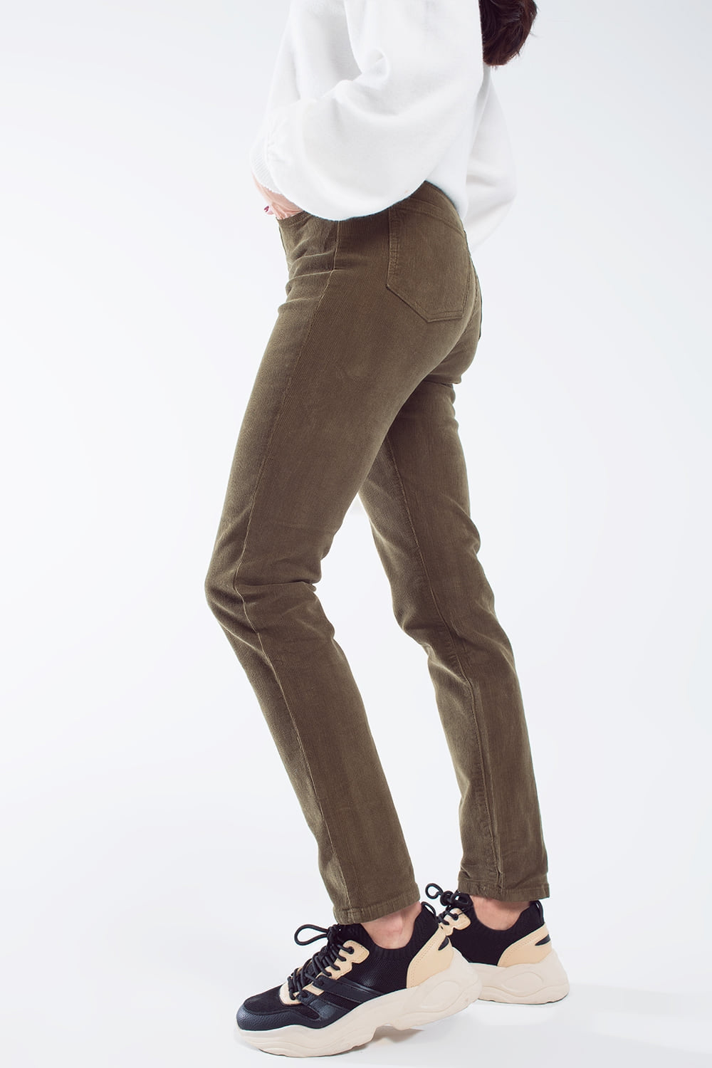 Calças skinny de cordão em verde azeitona