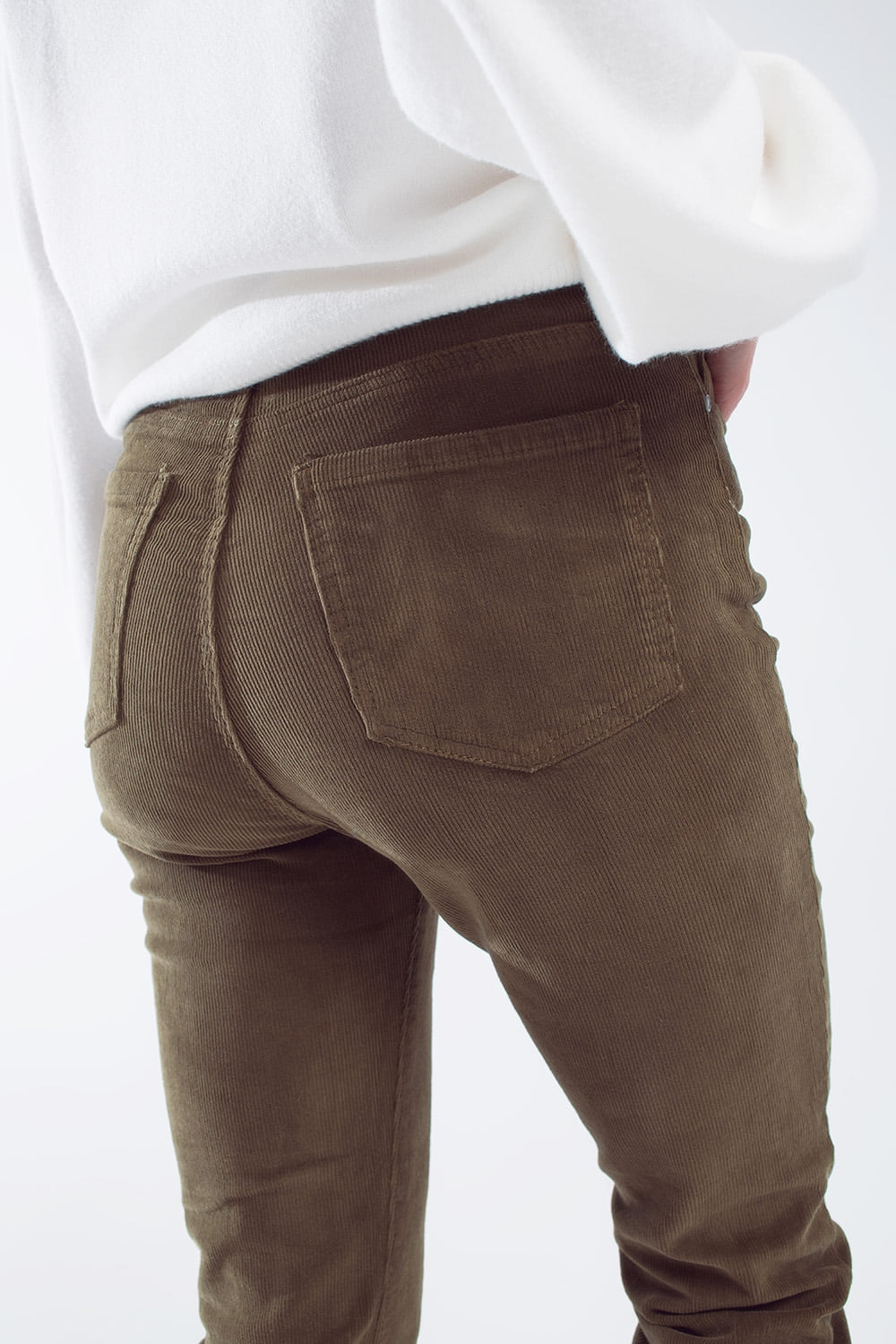 Calças skinny de cordão em verde azeitona