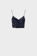 top curto brilhante em preto
