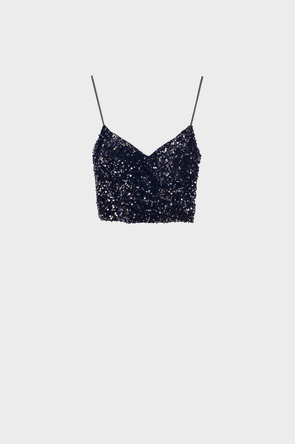 top curto brilhante em preto