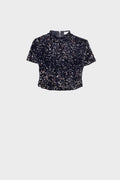 Cropped top glitter lantejoulas preto