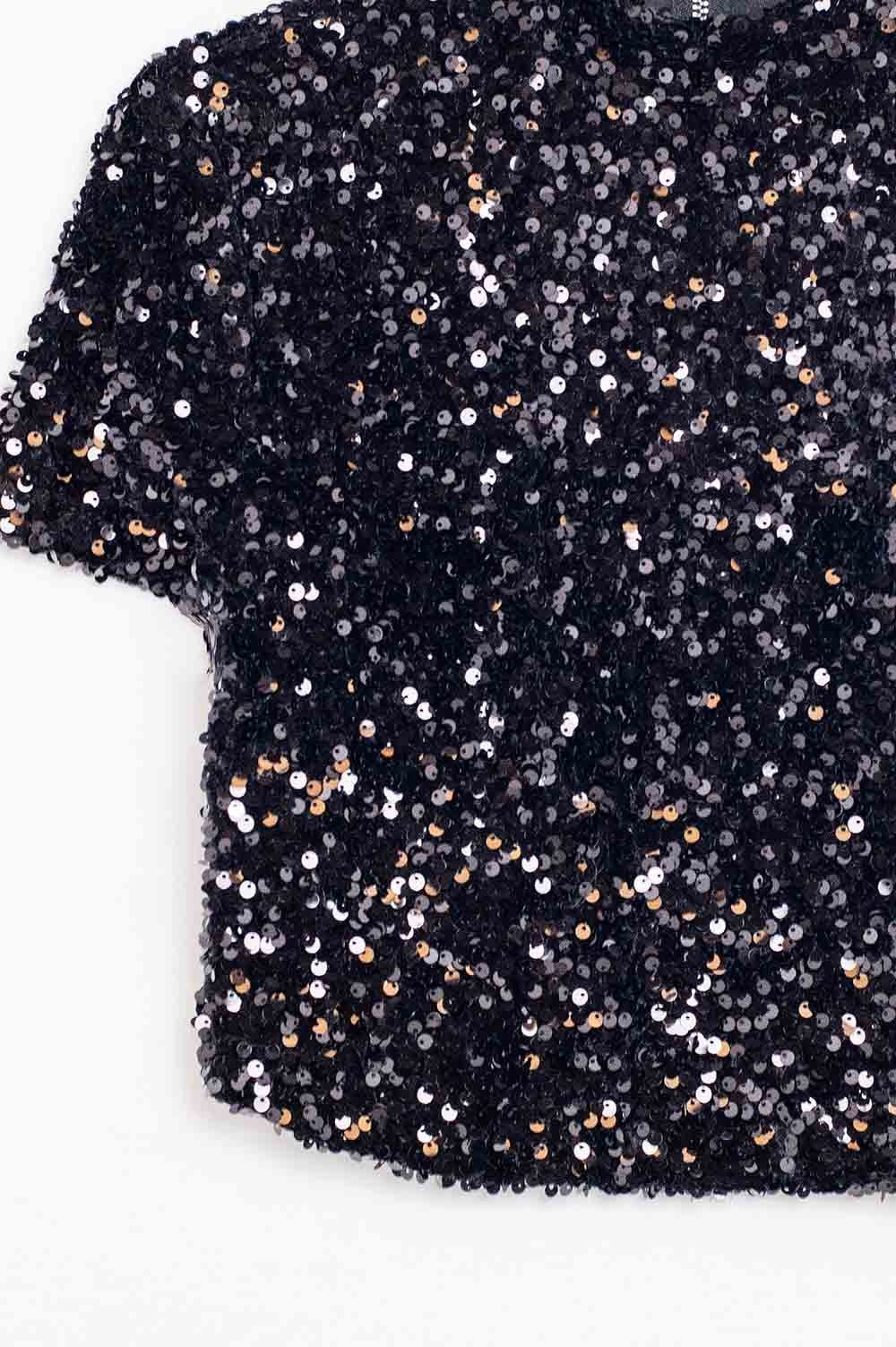 Cropped top glitter lantejoulas preto