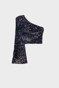 Top de brilhantes com um ombro em preto