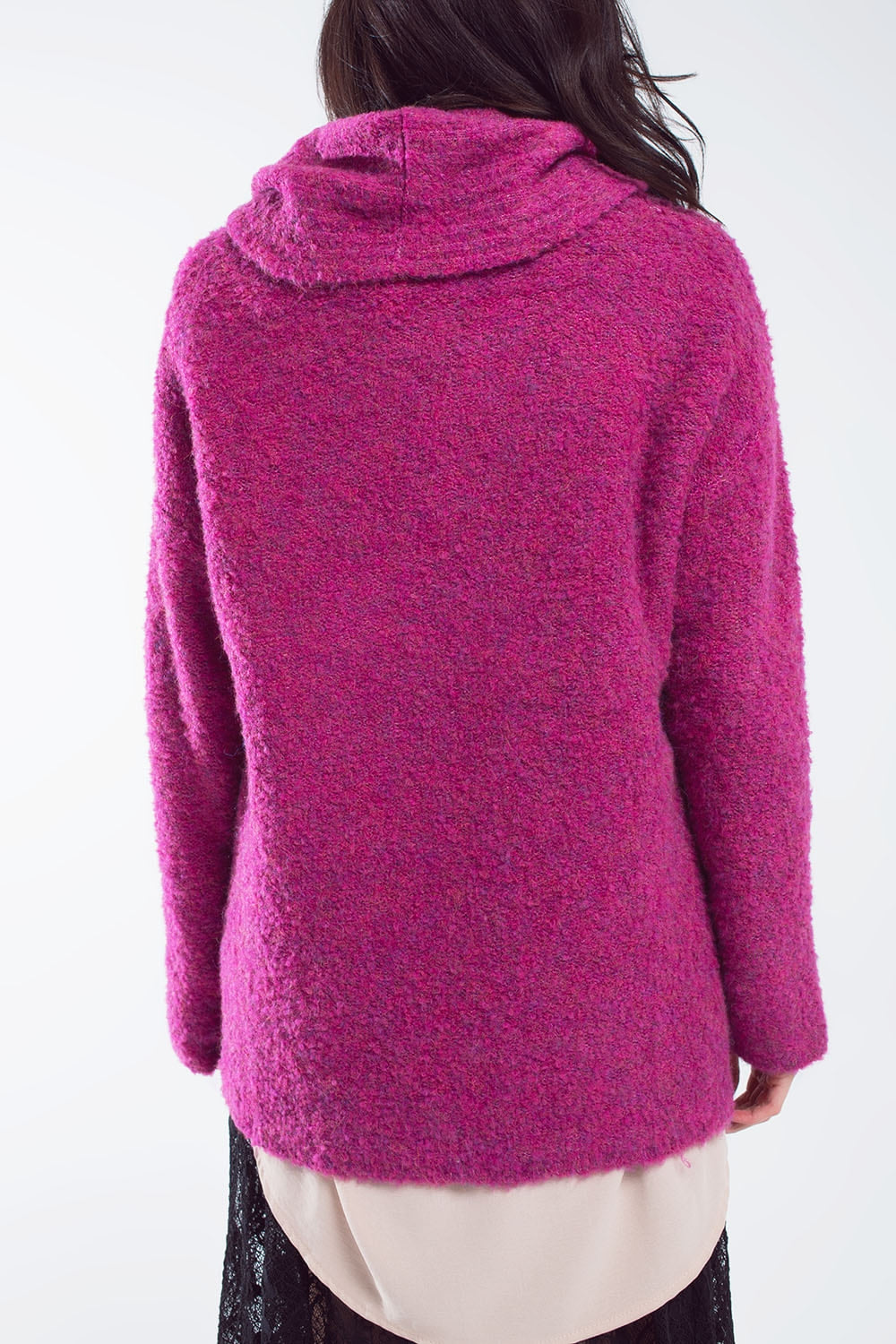 Camisola larga com gola bardot em magenta