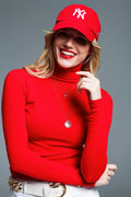 Camisola de malha fina com gola alta em vermelho