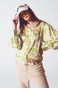 Camisa de chiffon com estampado floral em verde