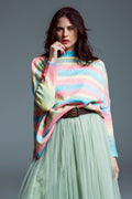 Camisola multicolorida de gola alta com fendas laterais