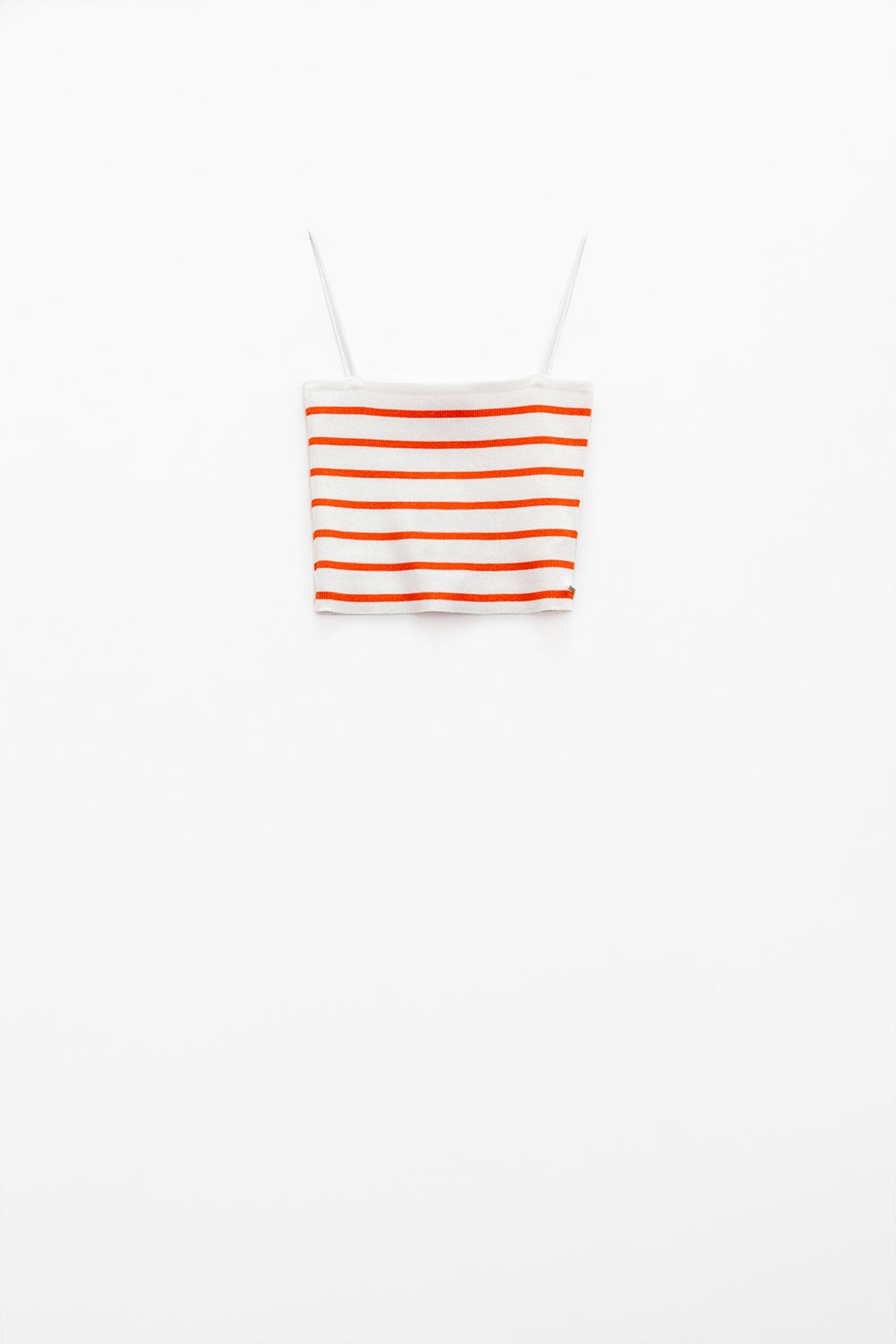 Top às riscas branco e laranja com decote quadrado