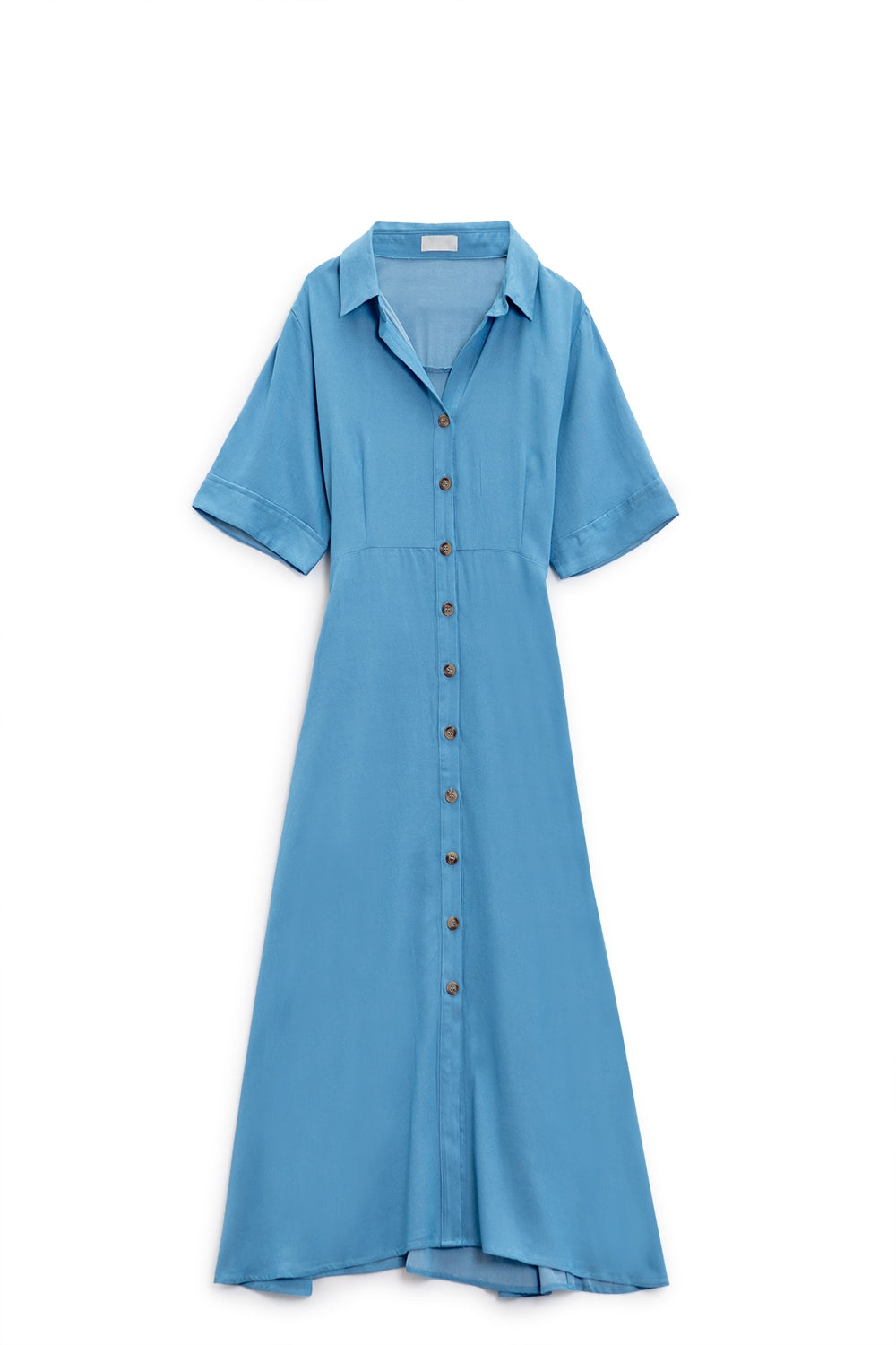 Vestido de camisa maxi azul com gola polo