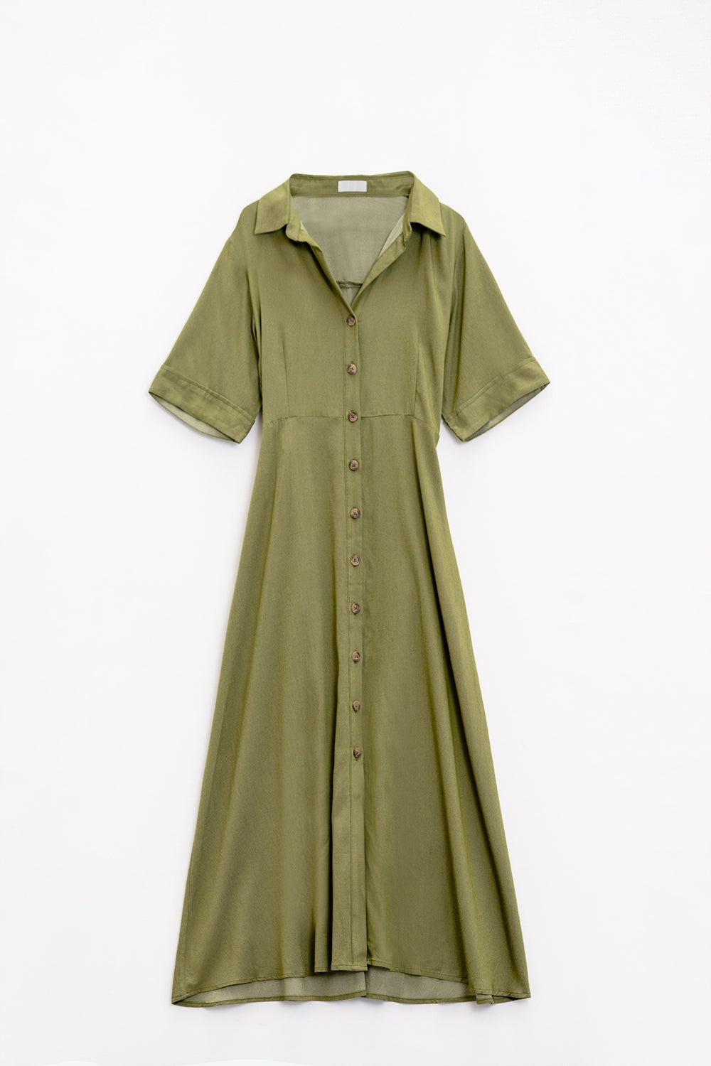 Vestido de camisa maxi verde com gola polo