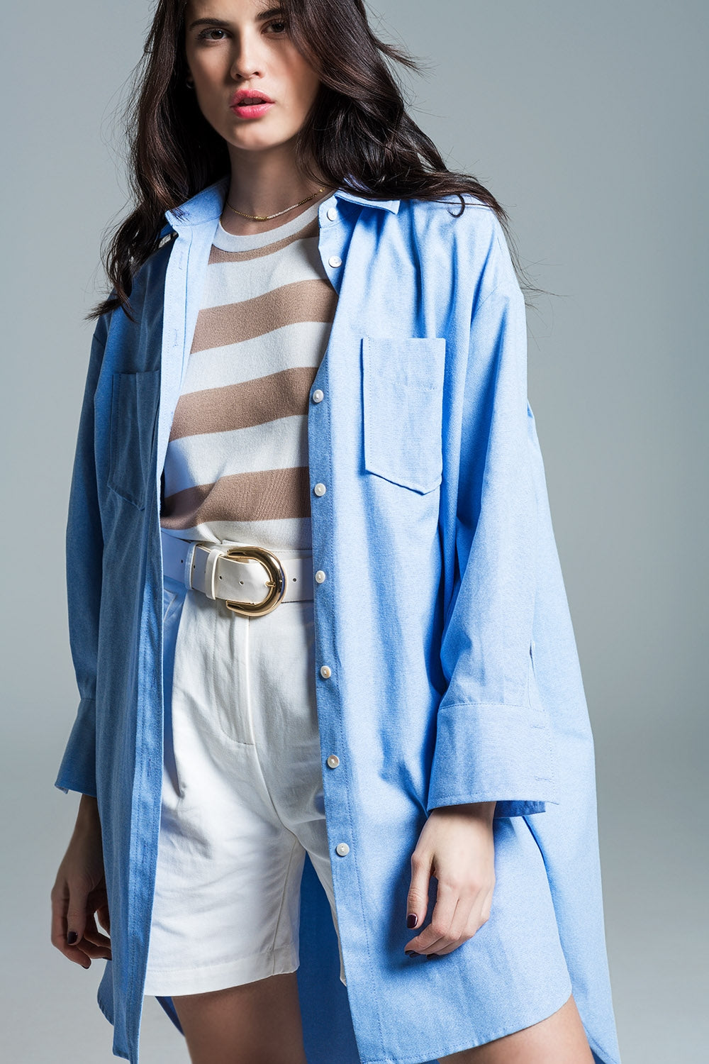 Camisa azul claro 3/4 boyfriend