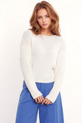 Camisola de gola redonda com nervuras em creme
