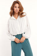 Camisa tencel oversized com mangas em balão em branco