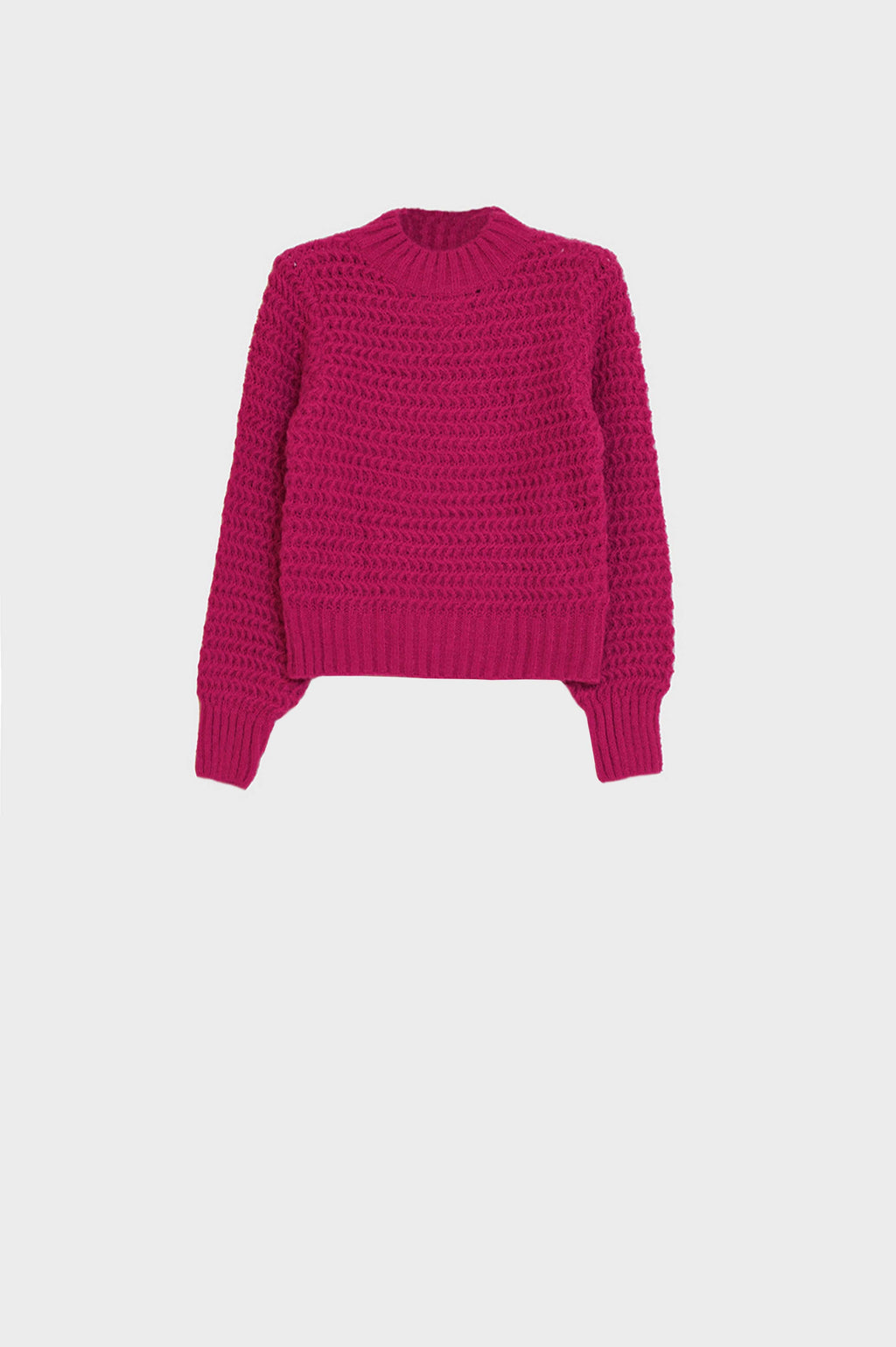 Camisola descontraída de malha waffle com gola alta em vermelho