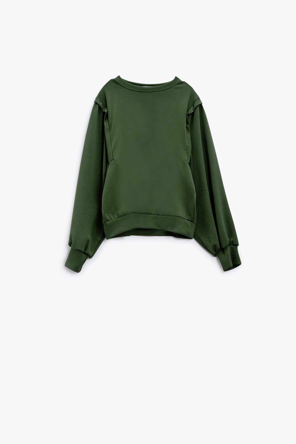 sweatshirts de manga comprida cáqui com pormenores de costura frontais nos lados