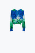 Top de manga comprida Tie-Dye cruzado à frente