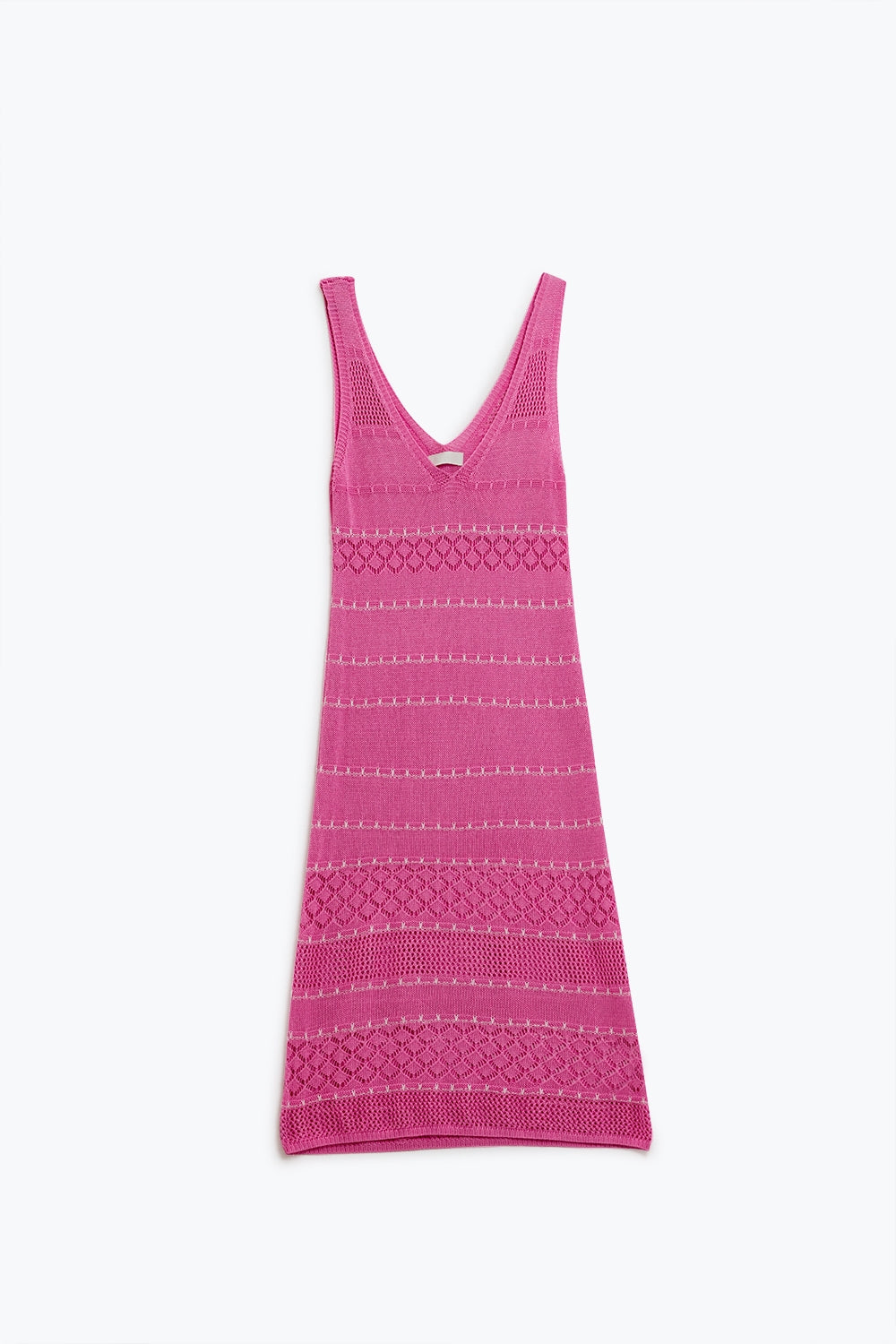 Vestido midi fúcsia sem mangas com decote em V e design em croché