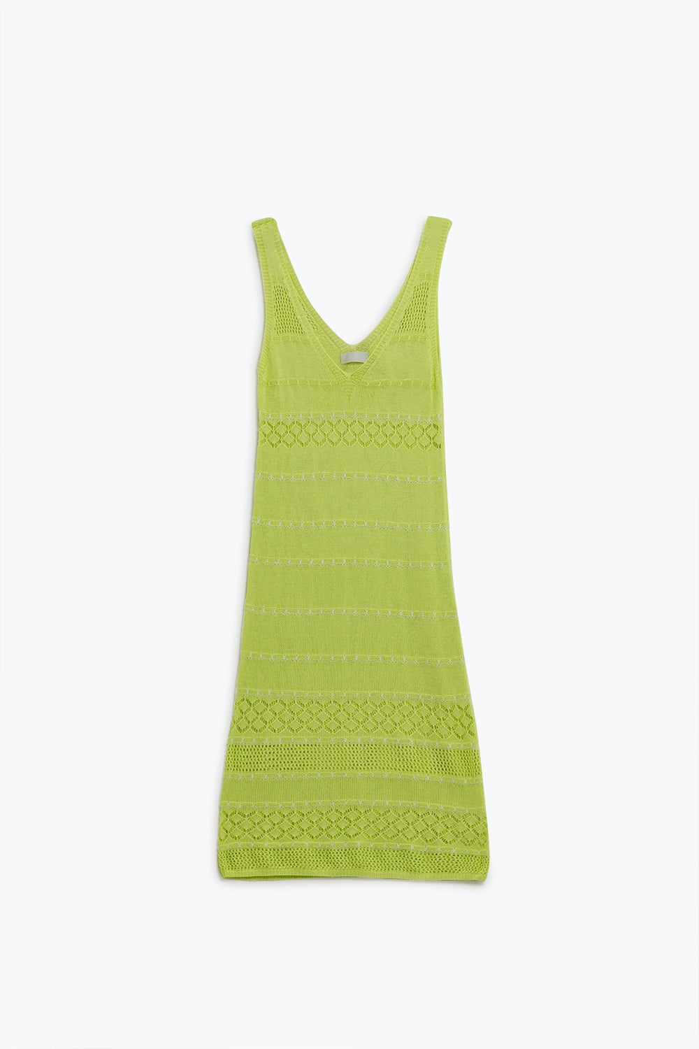 Vestido midi verde-limão sem mangas com decote em V e design de crochê