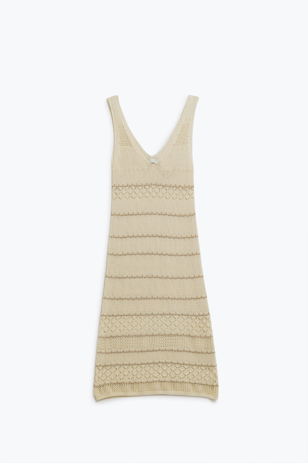 Vestido midi sem mangas creme com decote em V e design em croché