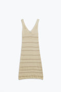 Vestido midi sem mangas creme com decote em V e design em croché