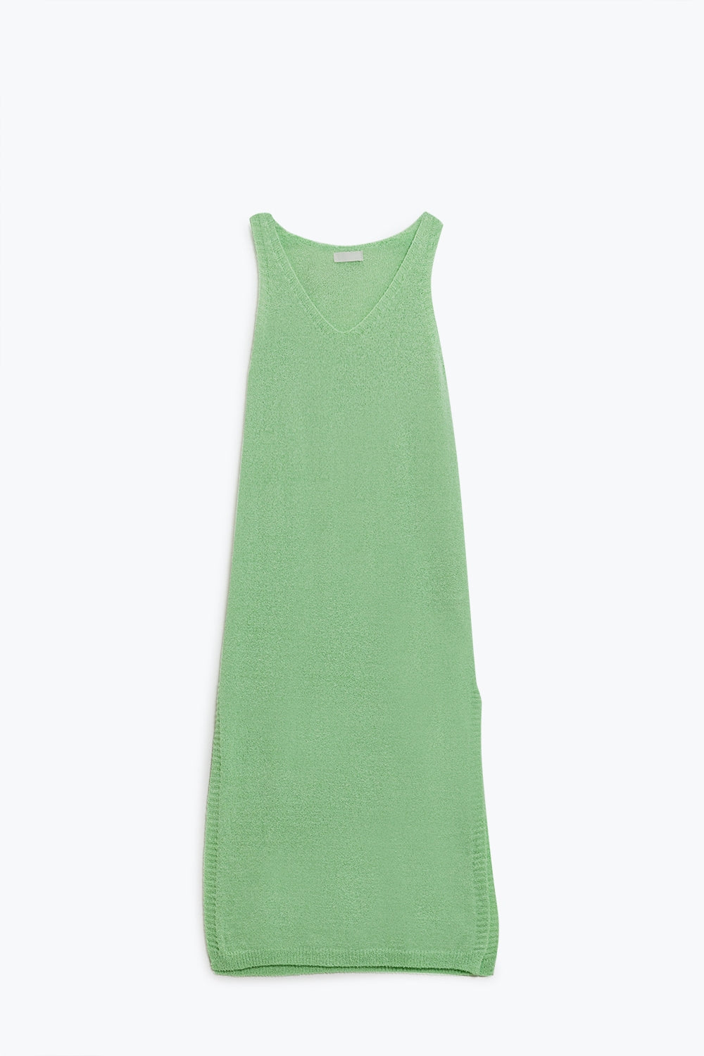 Vestido verde maxi sem mangas com fenda lateral